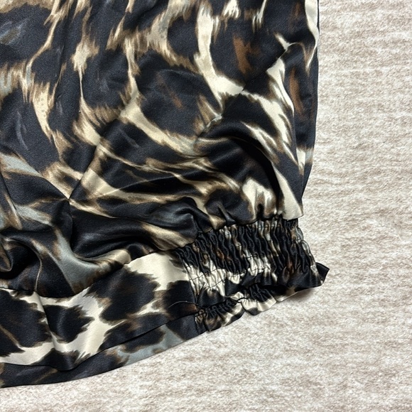 2X Animal print leopard print halter top dressy satin- bow at neck smocking - Picture 3 of 5